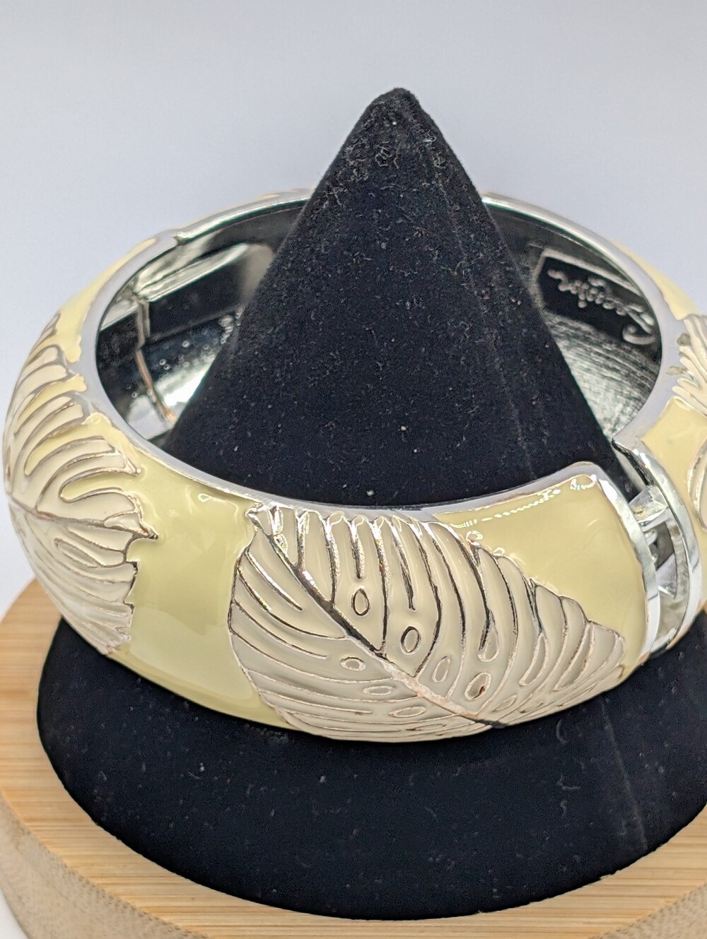 Cream Enamel Feather Hinged Bracelet - Women Jewelry
